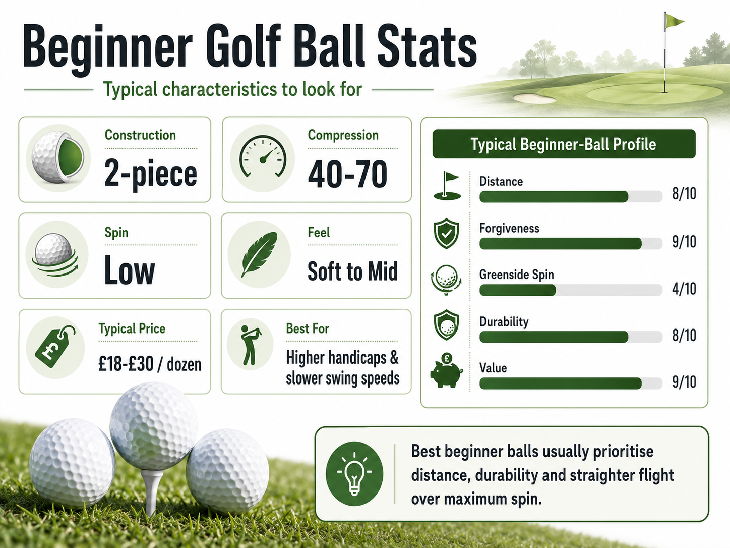 Stats to show users what golf ball they may want to use.
